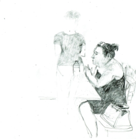 Skizze, Illustration, Frau im Café